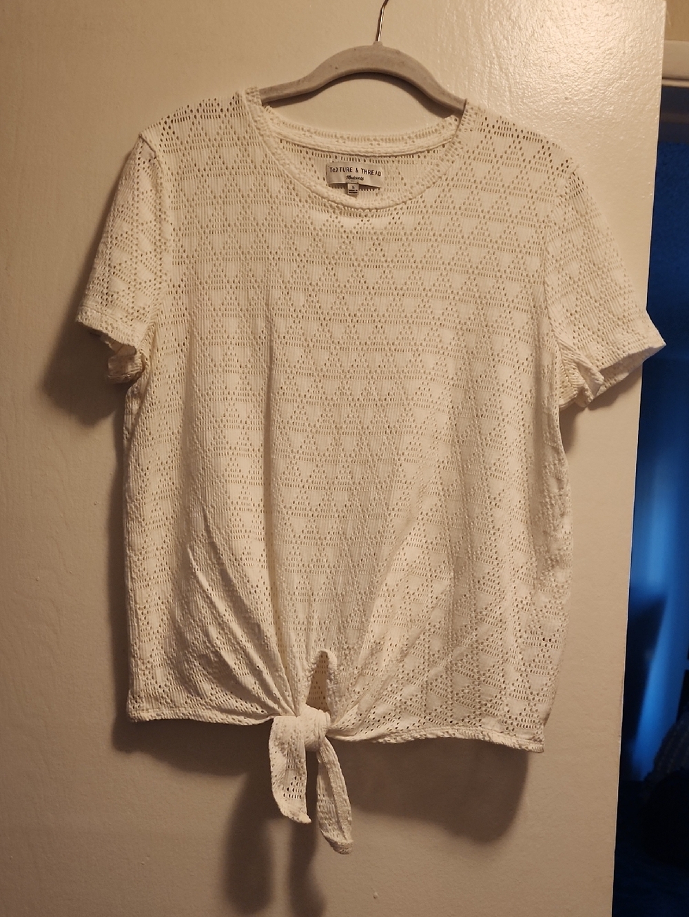 Madewell White Knit Short-Sleeve Tie-Front Top